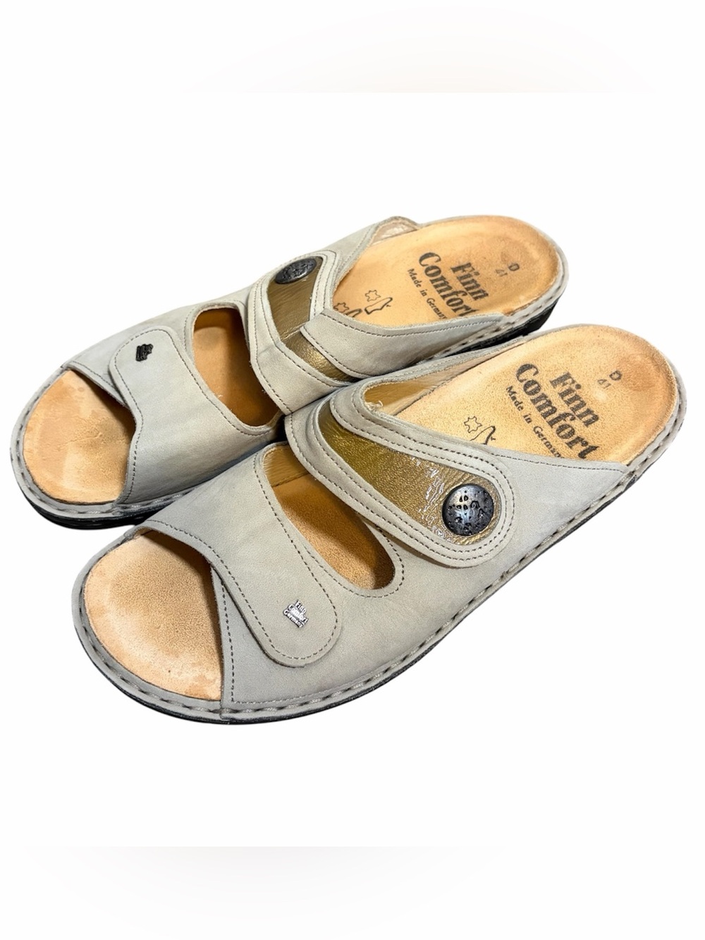 Finn Comfort Light Beige Leather Slip-On Sandals